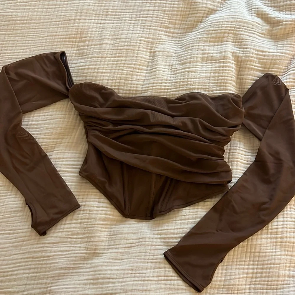 ZARA BROWN CORSET CROP TOP - Picture 1 of 4